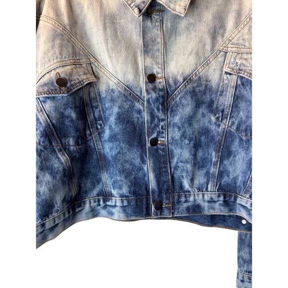 Fashion Nova Nonstop Denim Jacket Acid Wash Size 1X Ombré Cropped Long Sleeve - Picture 3 of 15